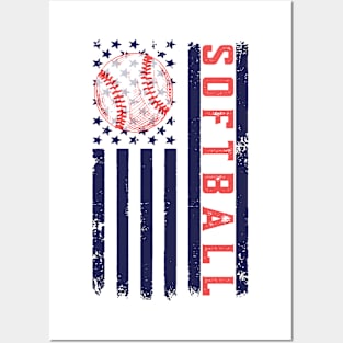 Softball American Flag Posters and Art